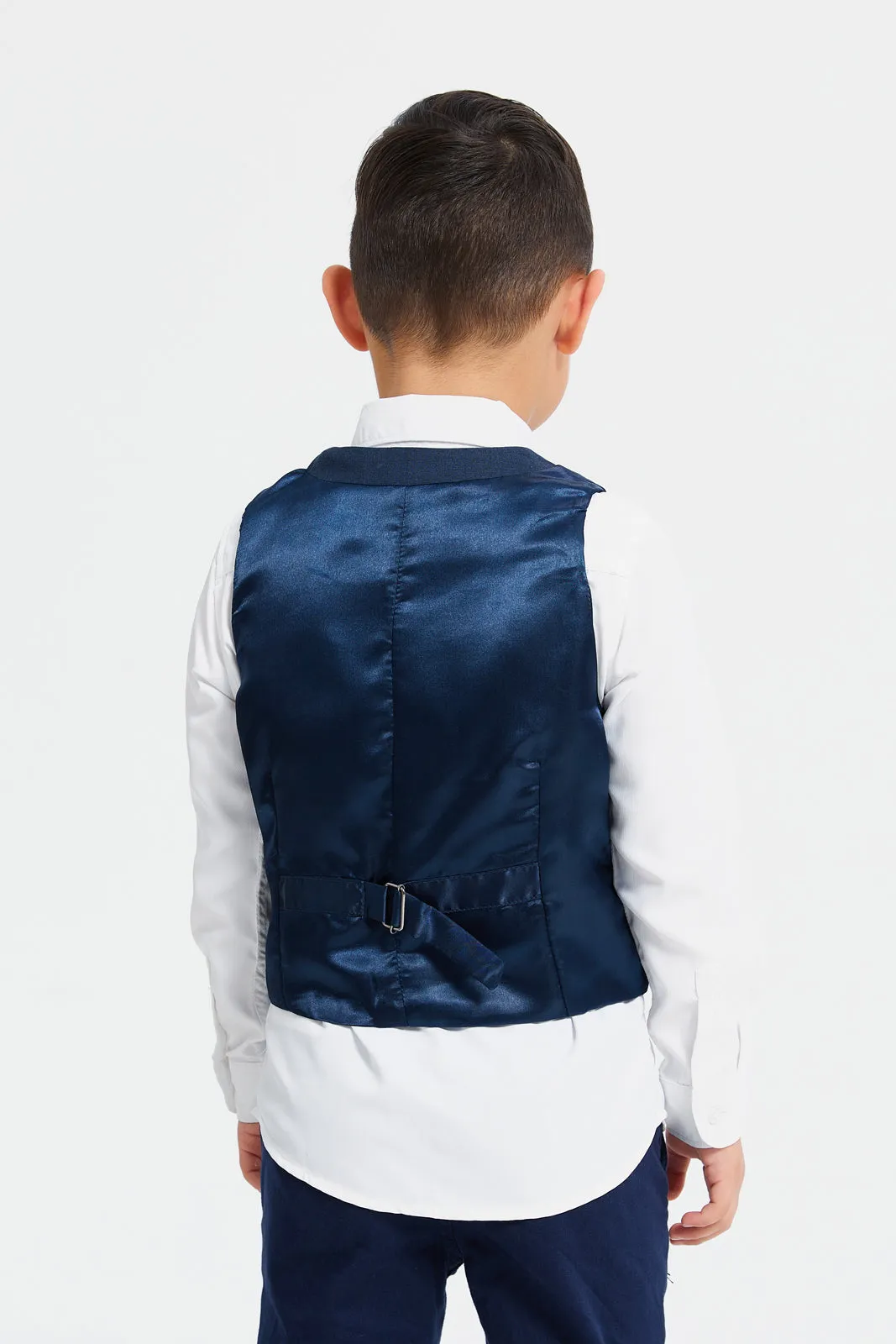 Boys White And Navy Vest And Shirt Set (2 Piece)