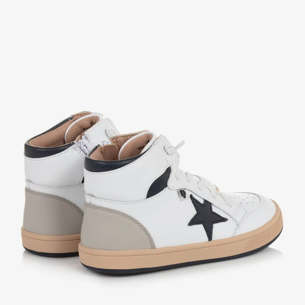 Boys White Leather High-Top Trainers