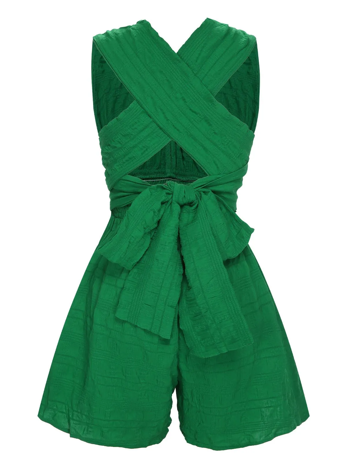 Bright Green 1950s Solid Tie Up Romper