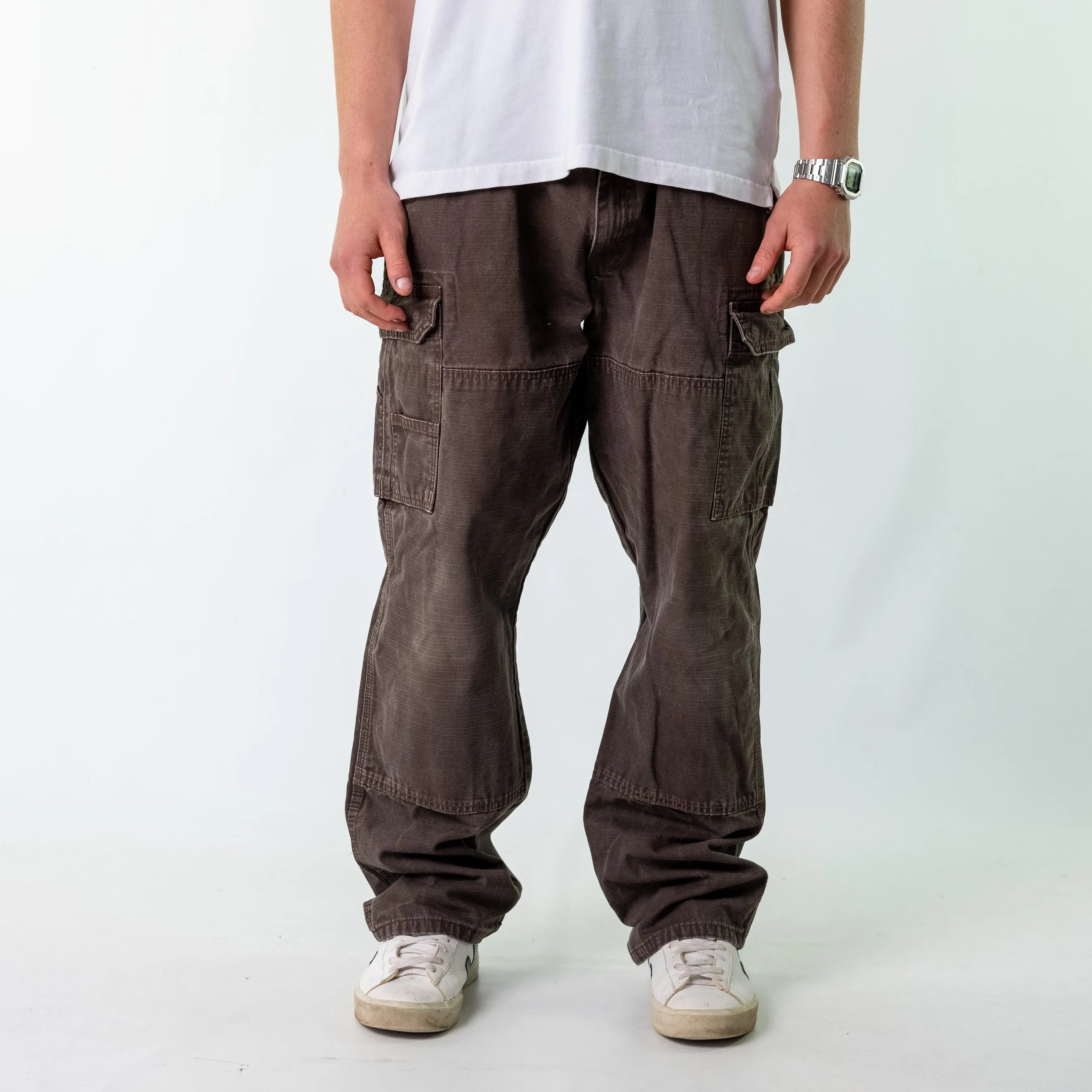 Brown 90s Wrangler Woven Cargo Pants Baggy Pants (36x32)