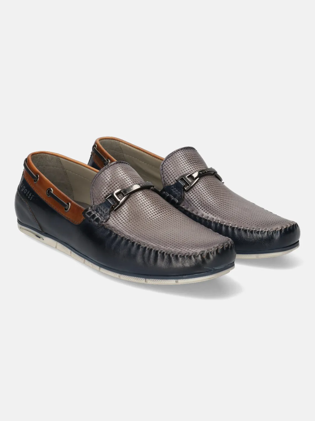 bugatti Dark Blue & Grey Loafers