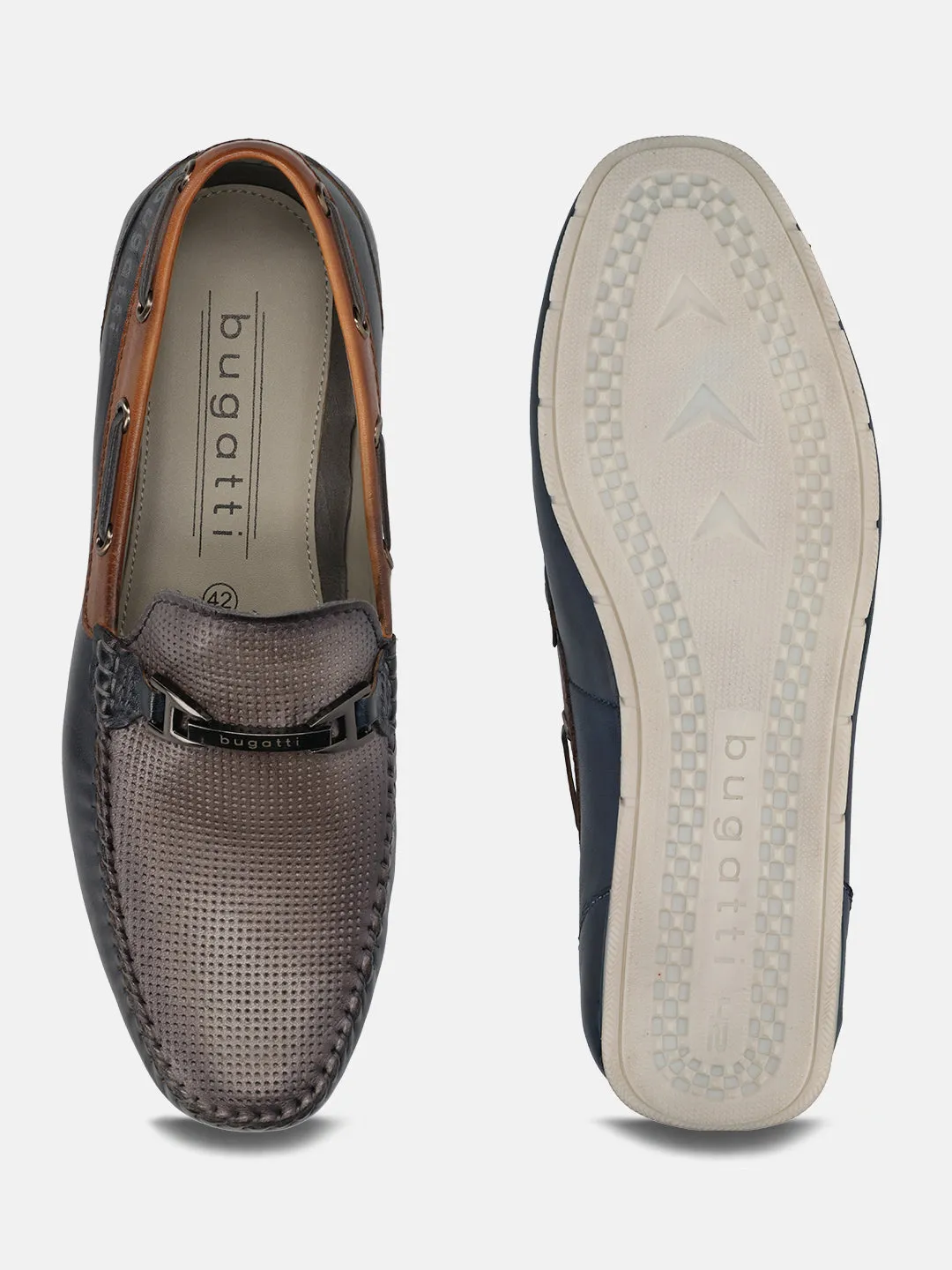 bugatti Dark Blue & Grey Loafers