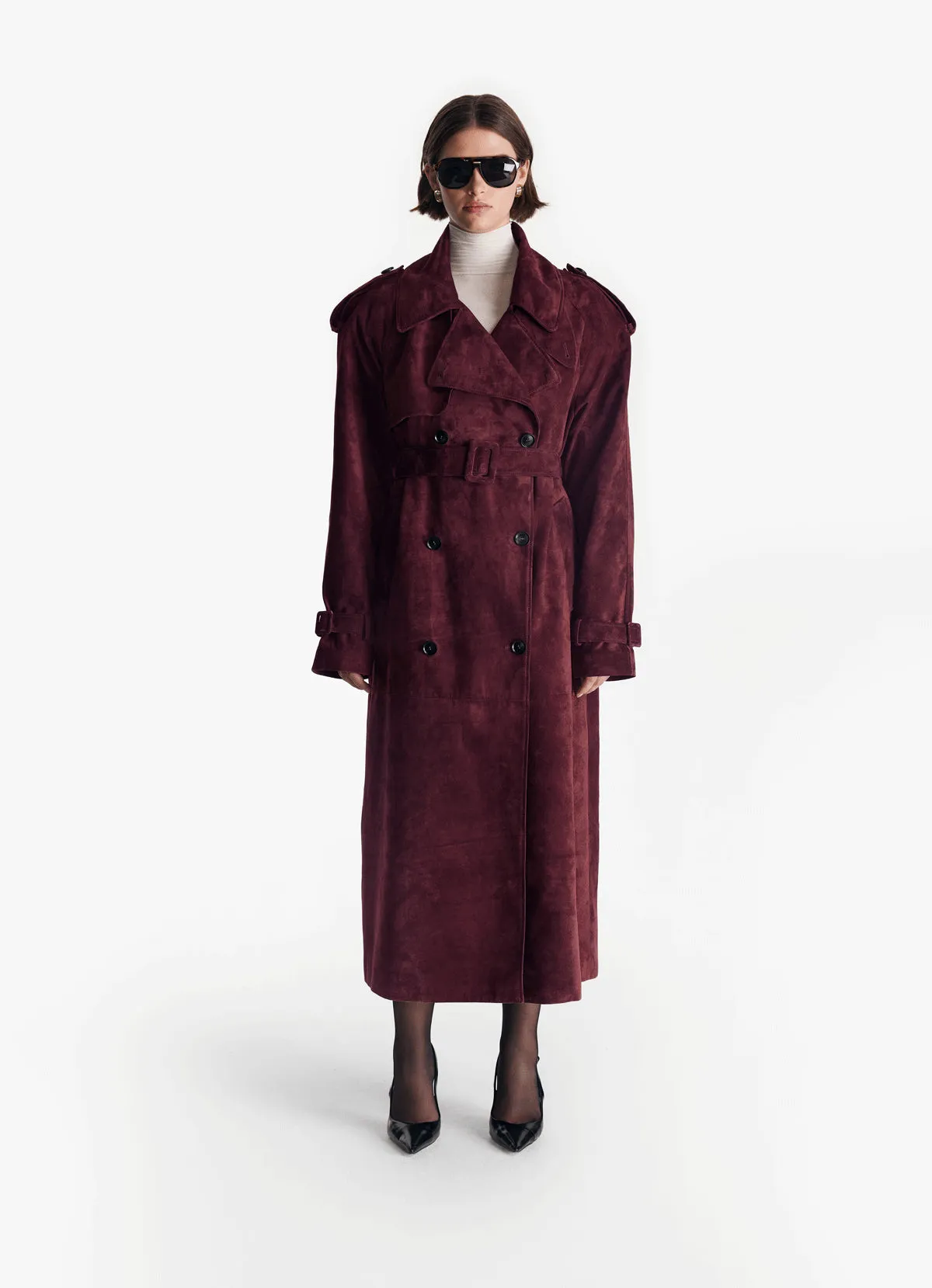 Burgundy Suede Trench Coat