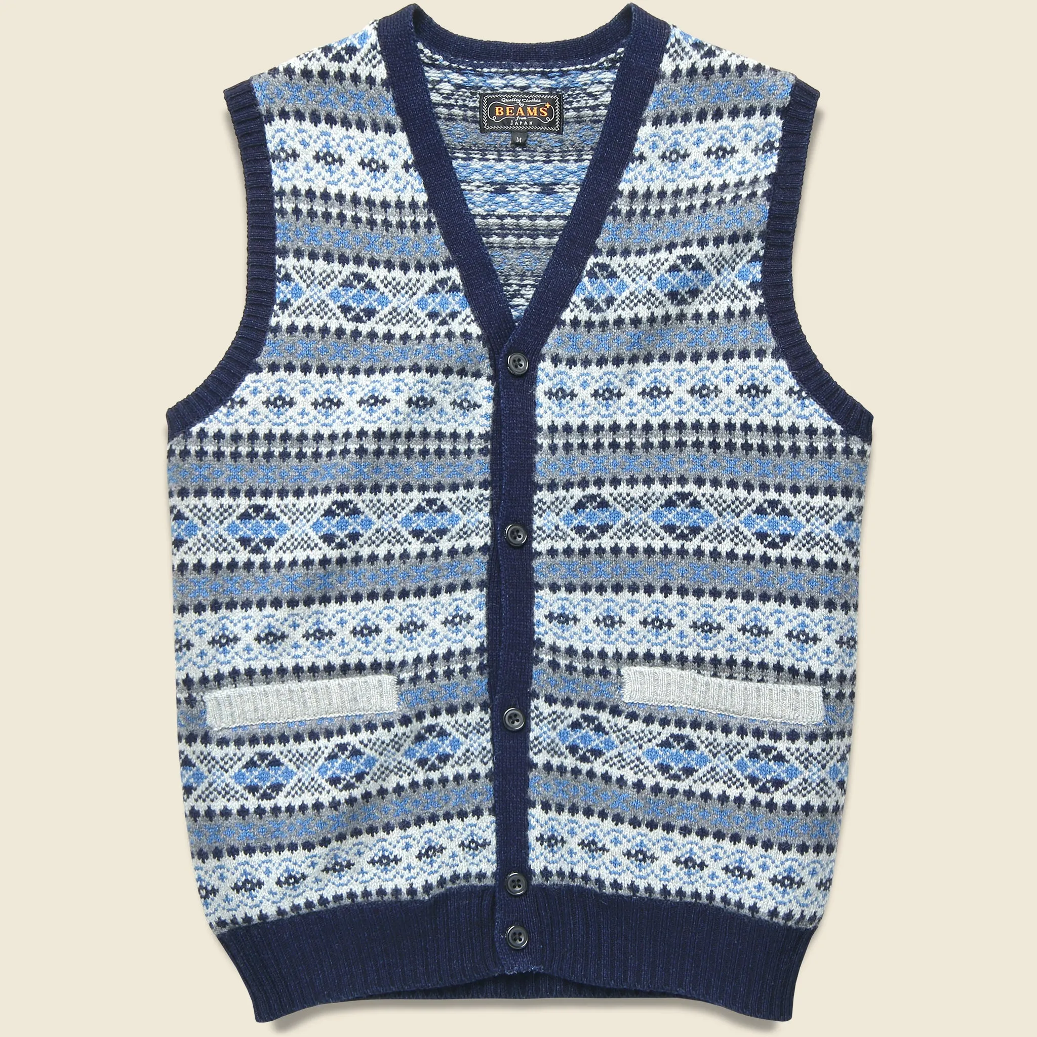 Button Knit Vest - Indigo Fair Isle
