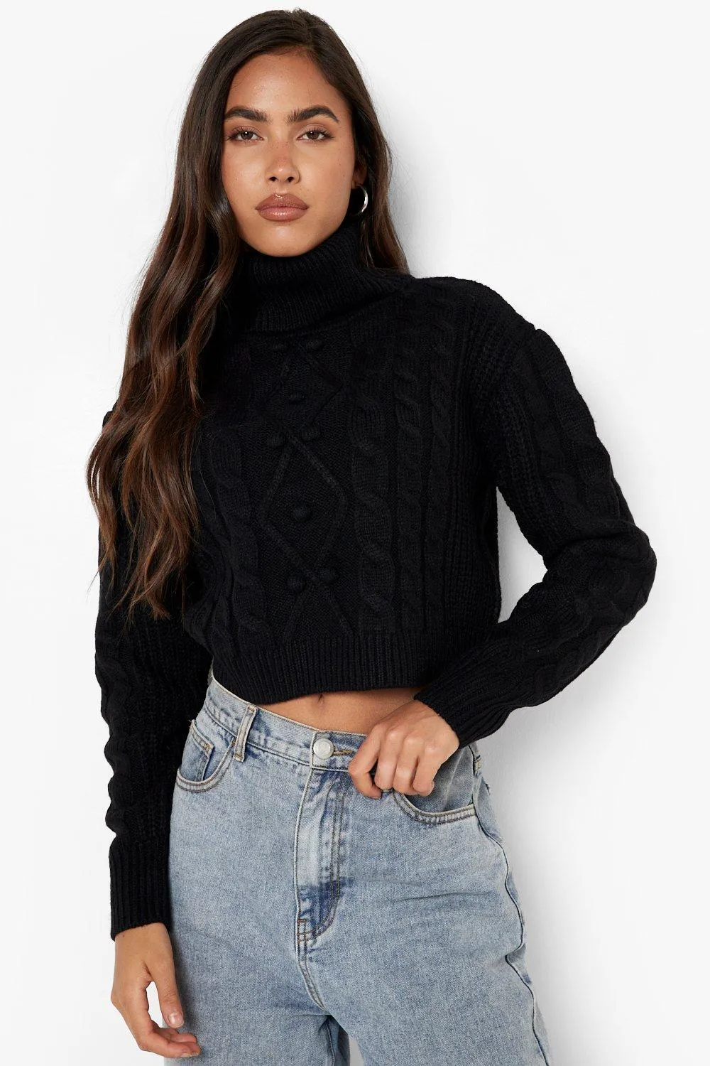 Cable Bobble Knit Crop Sweater