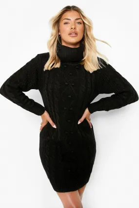 Cable Knit Turtleneck Sweater Dress