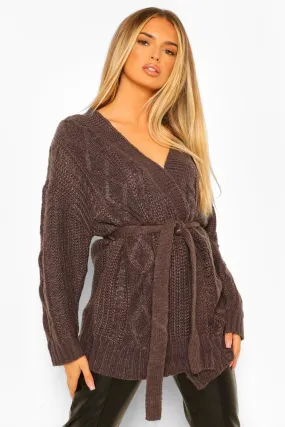 Cable Knit Wrap Cardigan