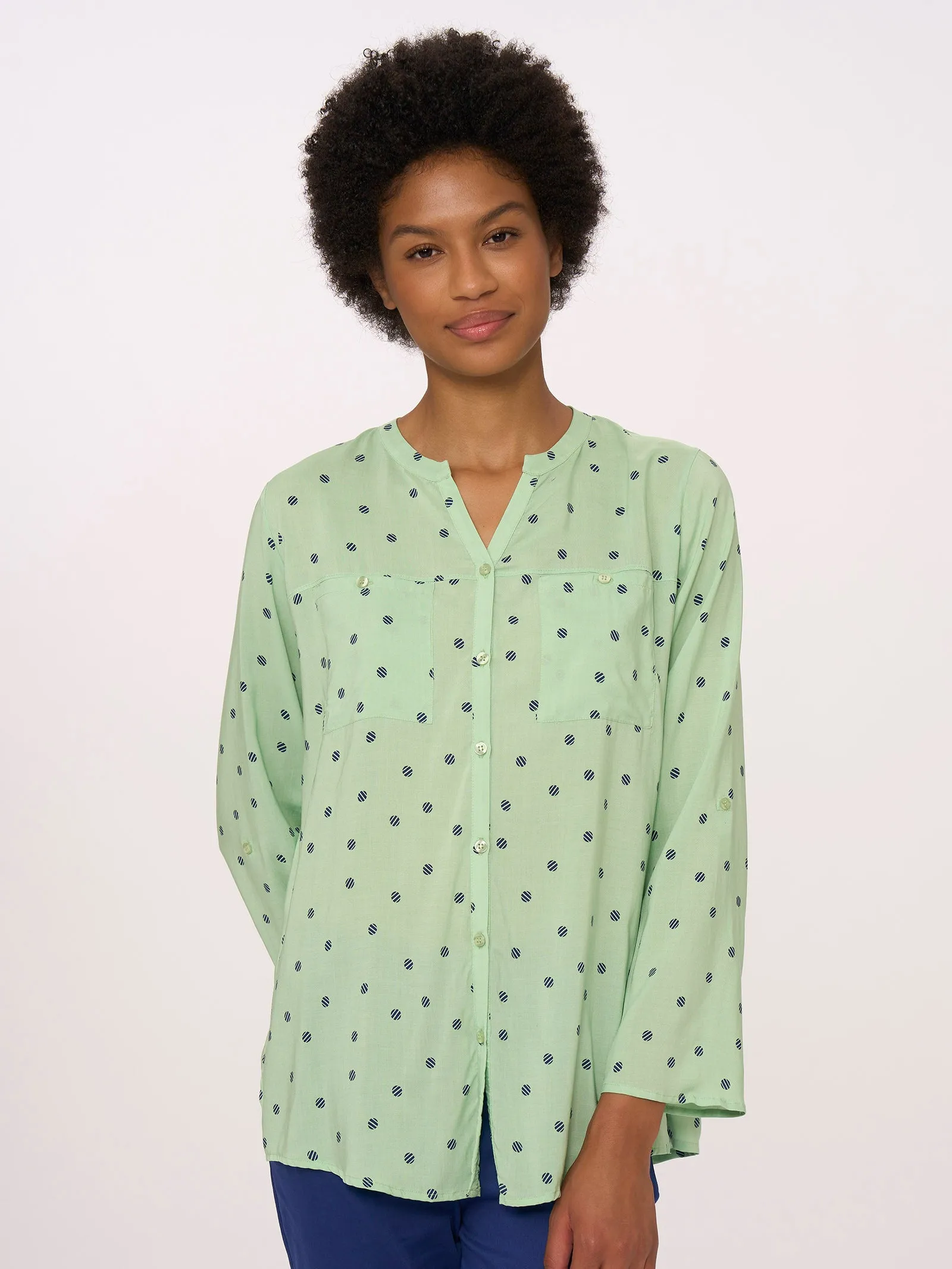 Camicia con collo coreano in Ecoseta - Fant. Quiet Green