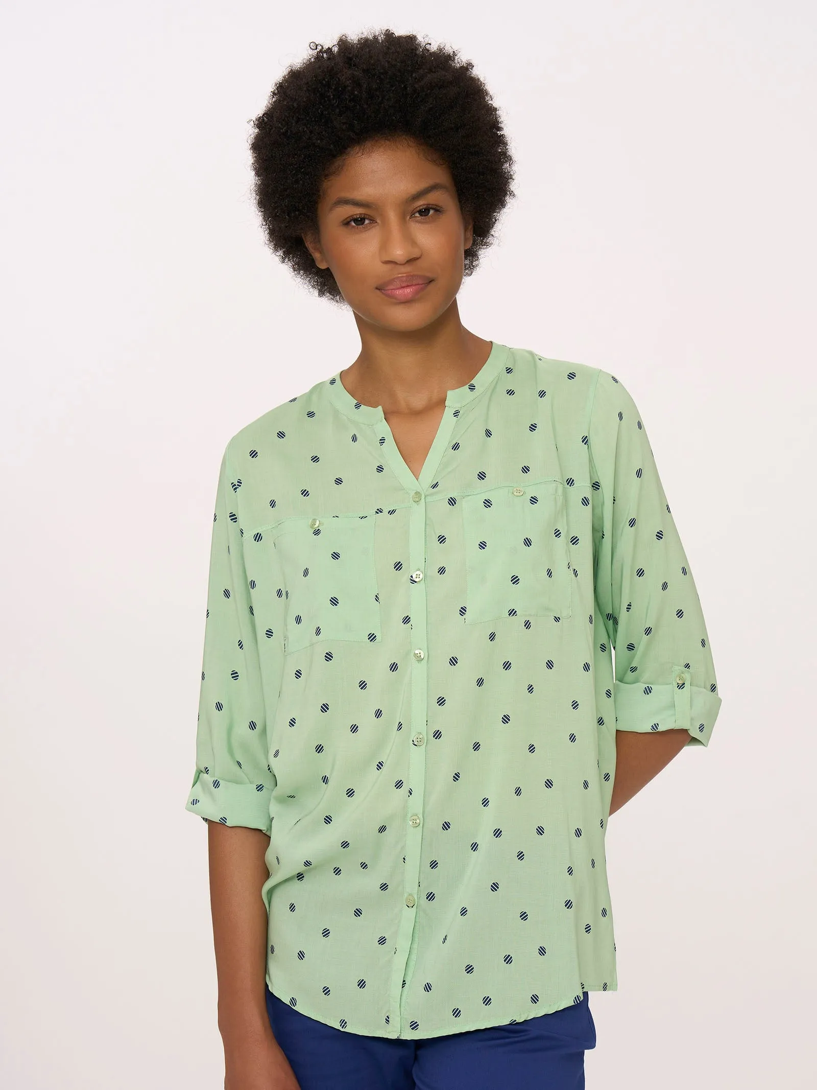 Camicia con collo coreano in Ecoseta - Fant. Quiet Green