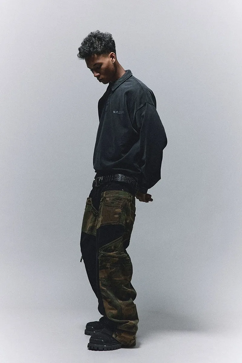 Camo Patchwork Wide-Leg Cargo Pants