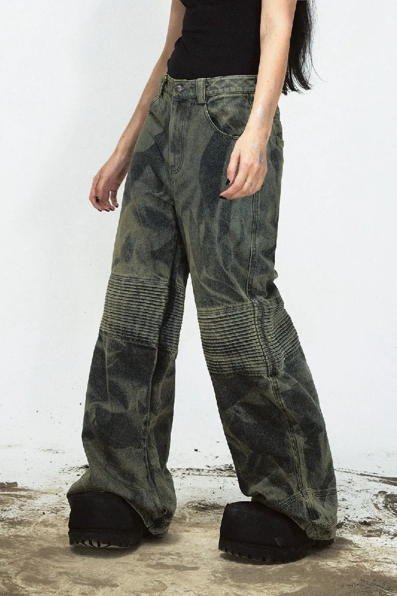 Camo Pleated Wide-Leg Cargo Pants