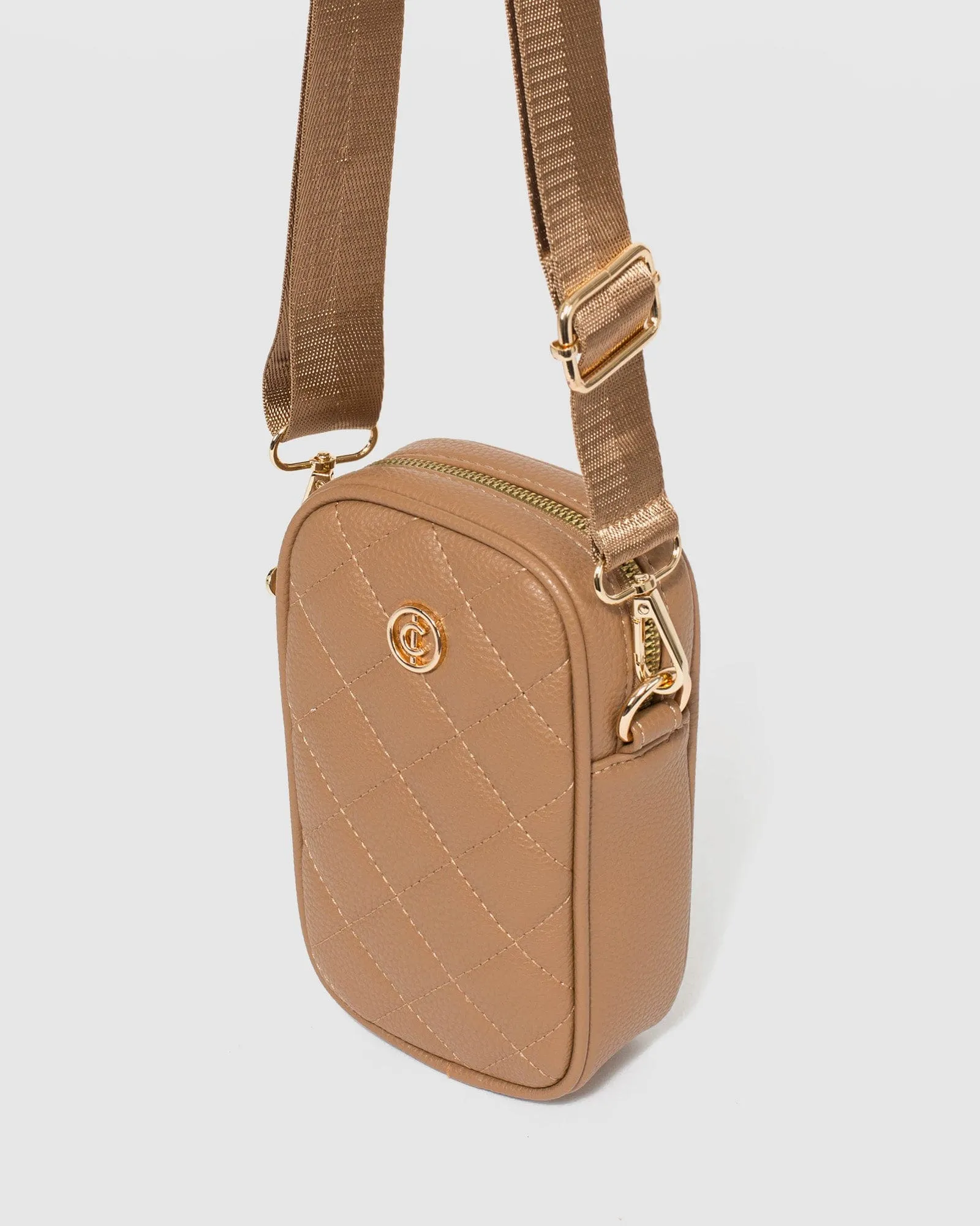 Caramel Rubee Quilted Crossbody Phone Bag