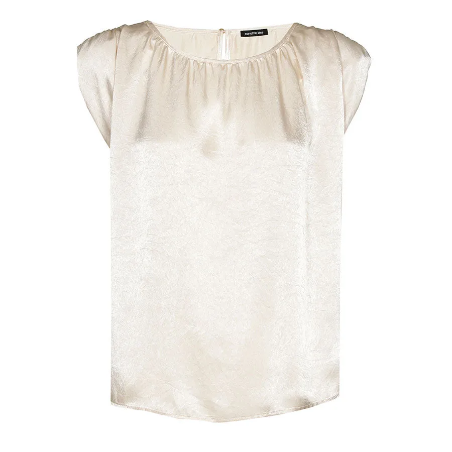 Caroline Biss BEIGE SLEEVELESS SHINY TOP