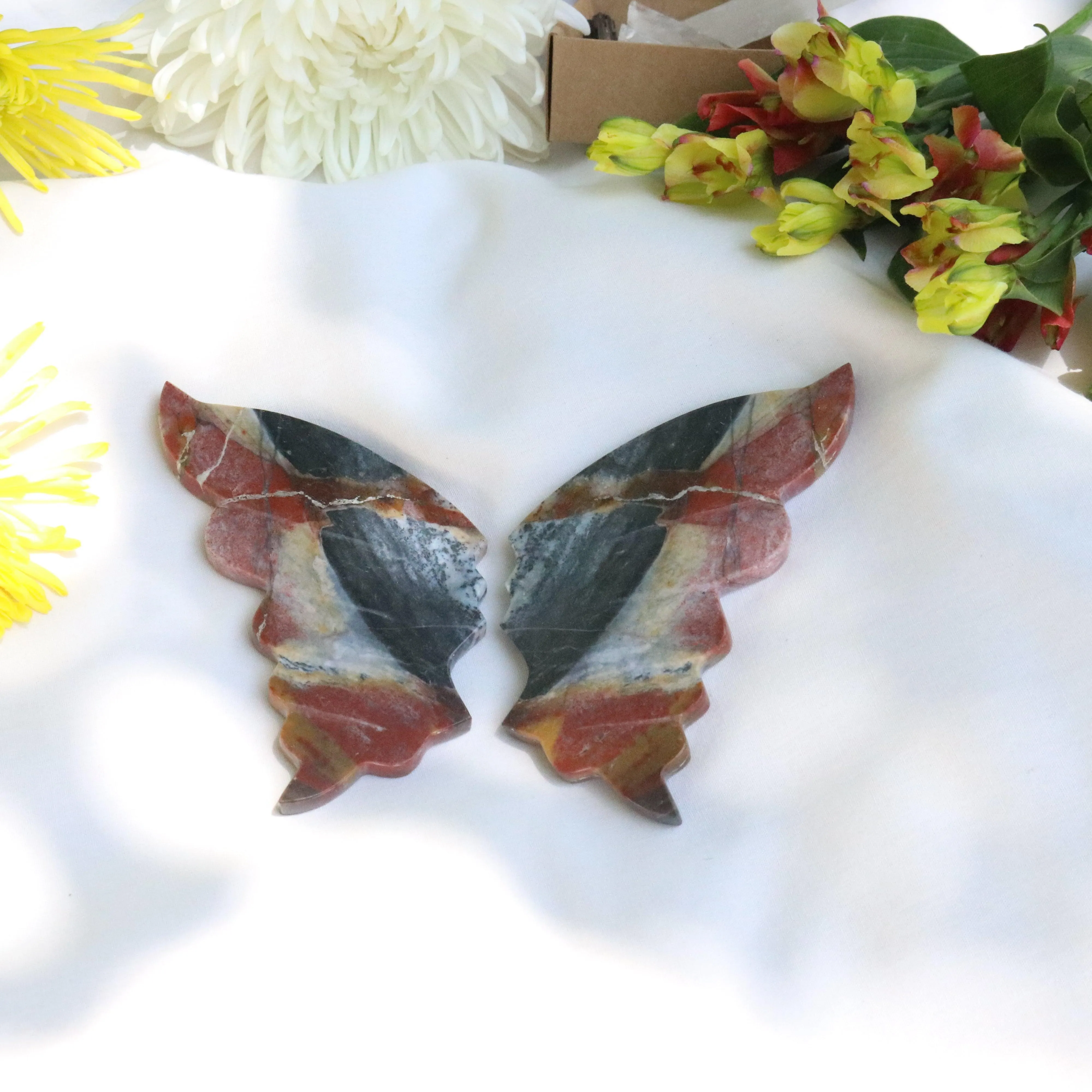 Carved Red Jasper Butterfly Wings Set from Indonesia~ Root Chakra Energy Flow