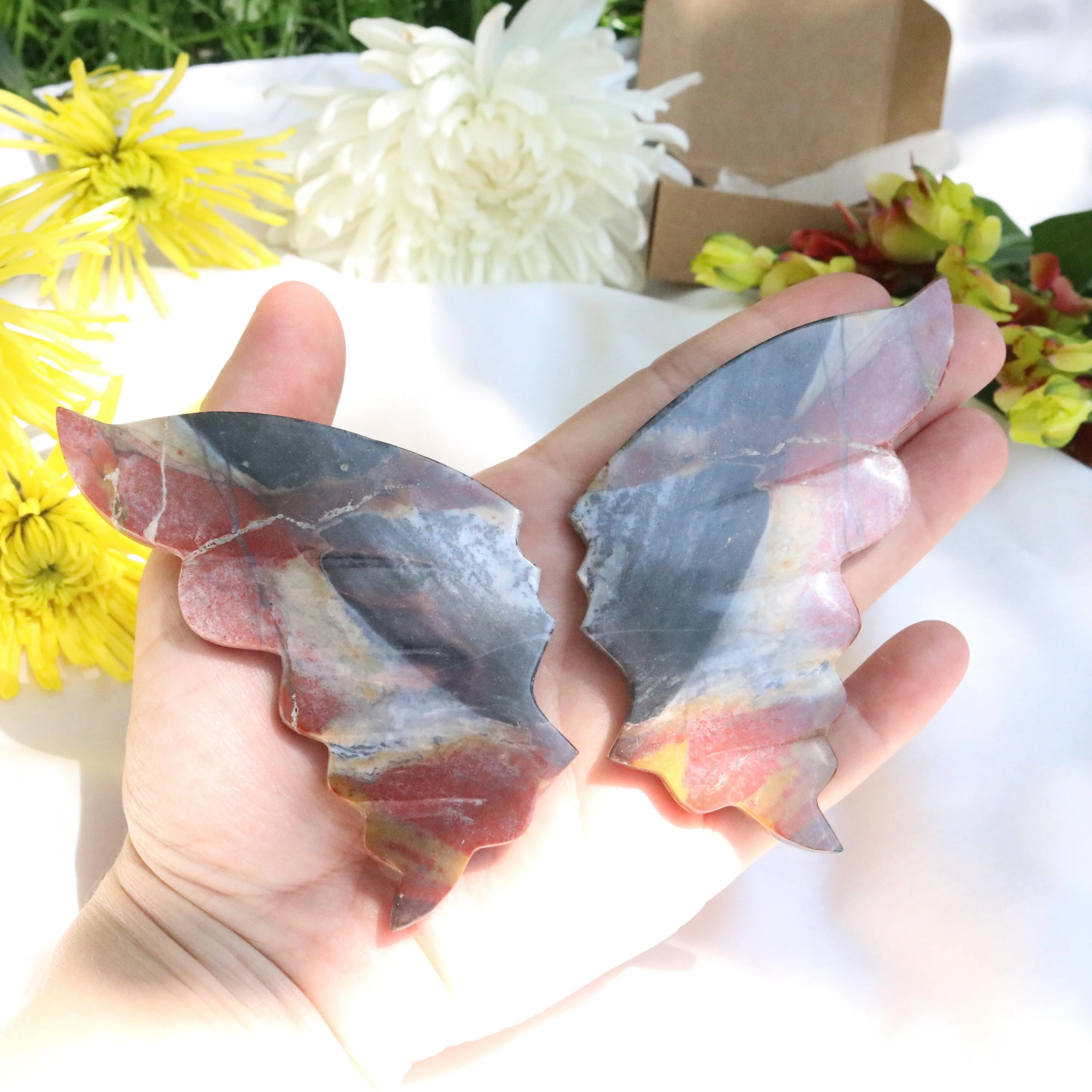 Carved Red Jasper Butterfly Wings Set from Indonesia~ Root Chakra Energy Flow