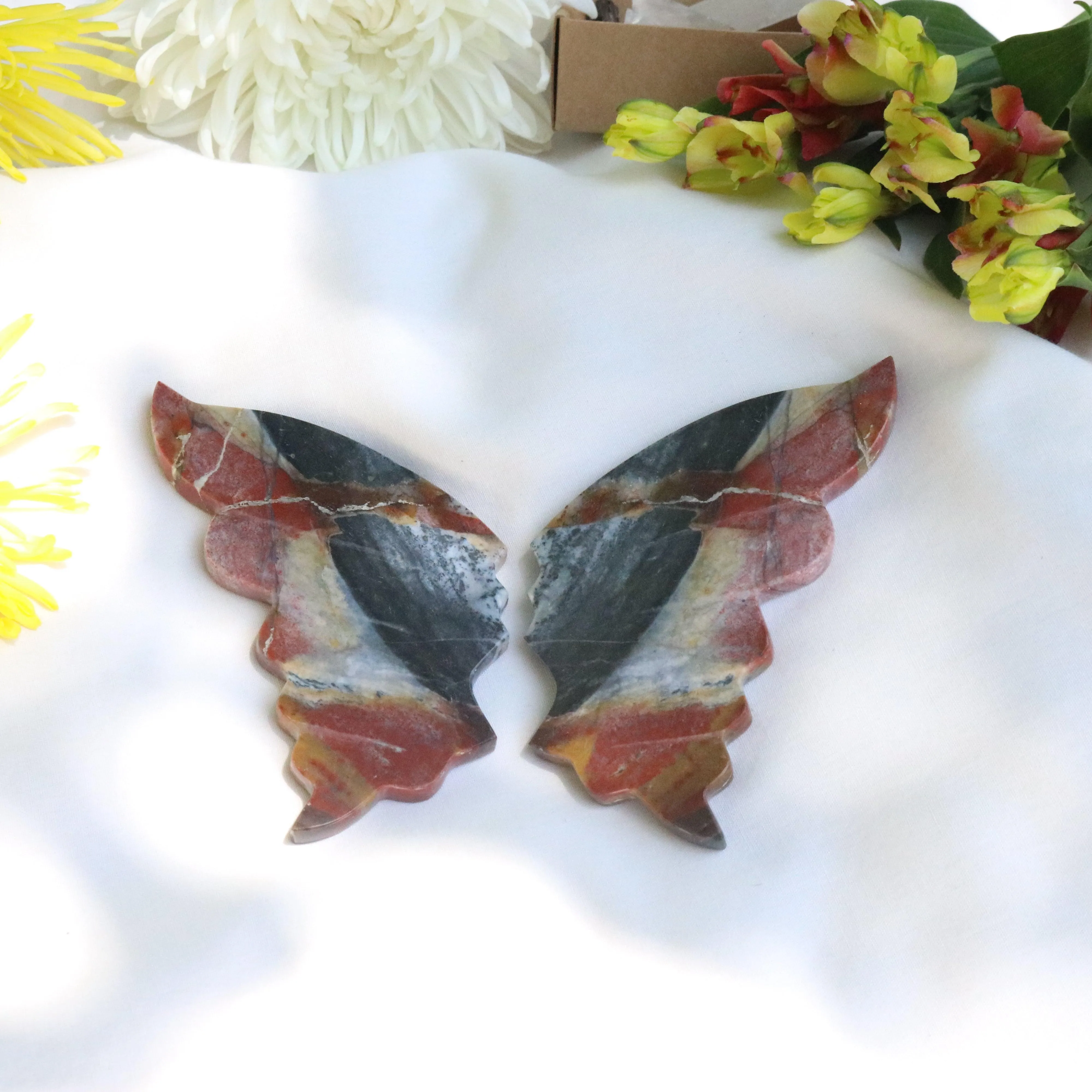 Carved Red Jasper Butterfly Wings Set from Indonesia~ Root Chakra Energy Flow