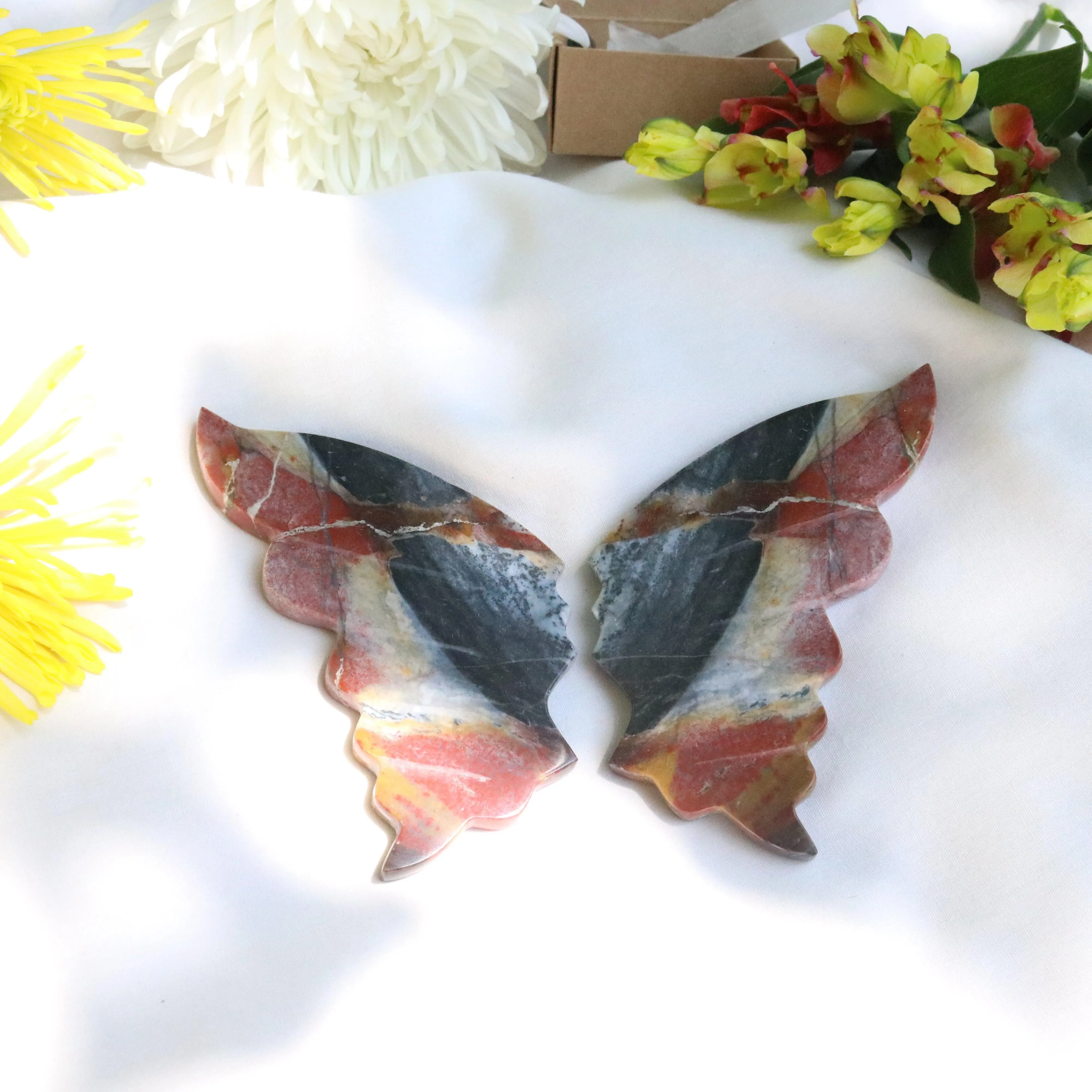 Carved Red Jasper Butterfly Wings Set from Indonesia~ Root Chakra Energy Flow