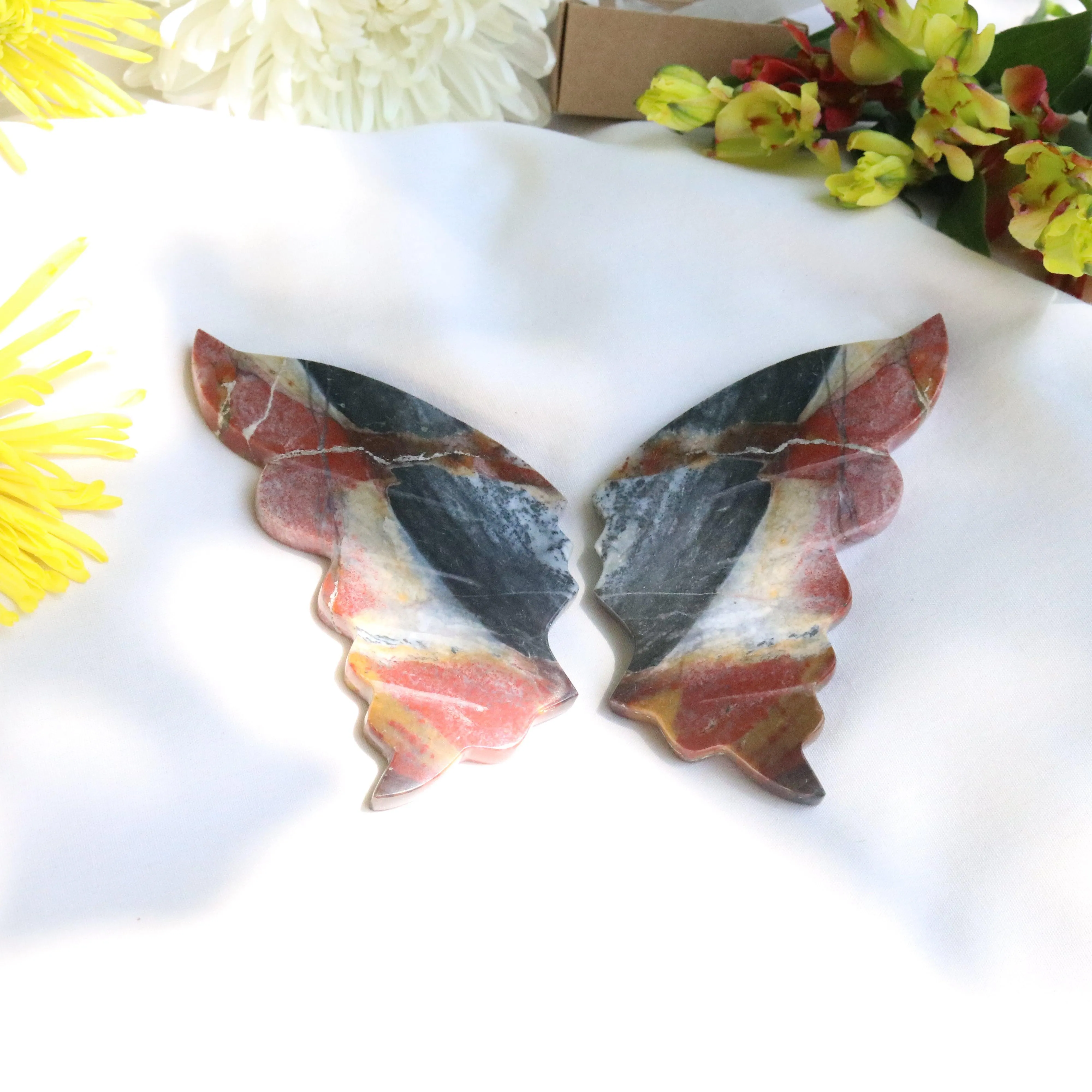 Carved Red Jasper Butterfly Wings Set from Indonesia~ Root Chakra Energy Flow