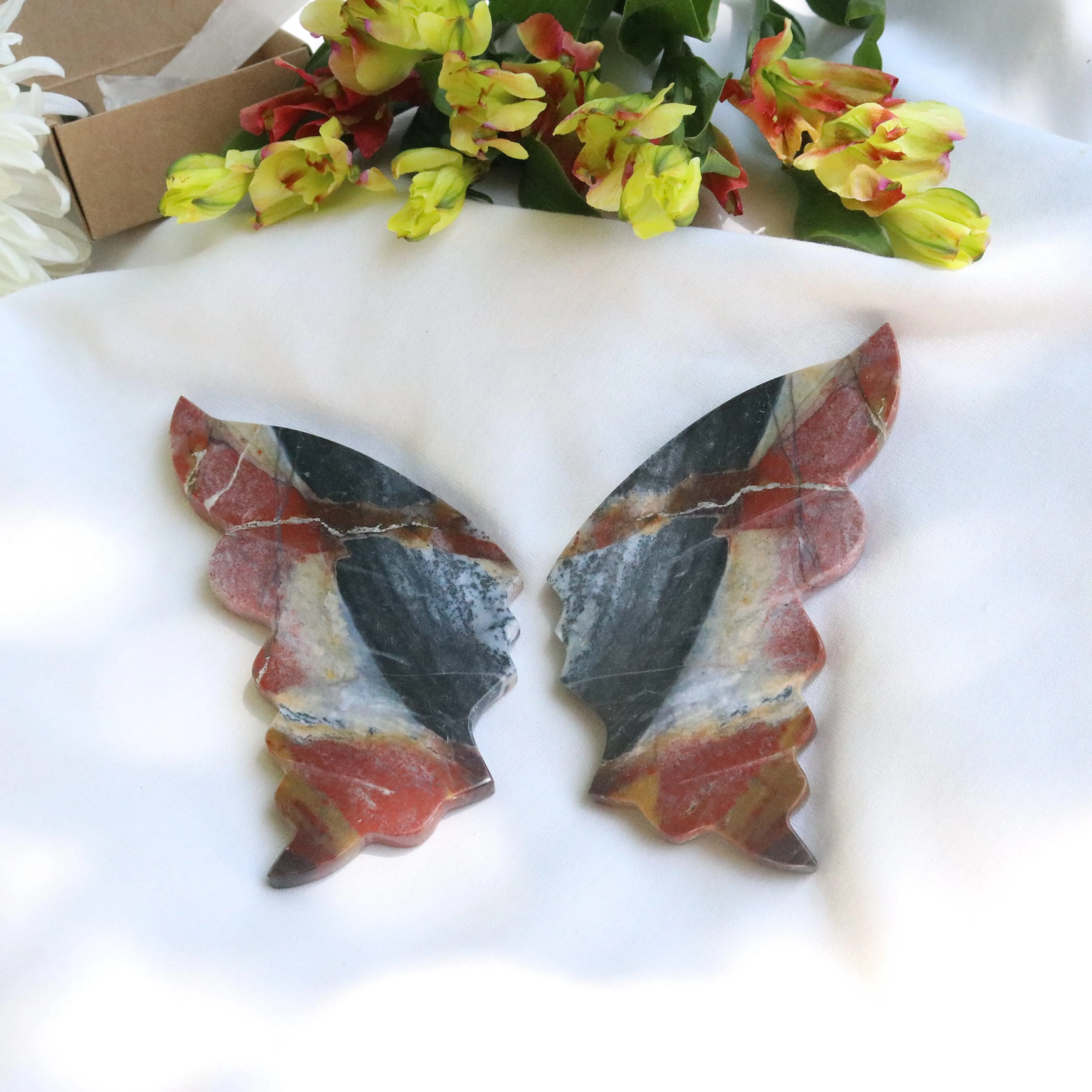 Carved Red Jasper Butterfly Wings Set from Indonesia~ Root Chakra Energy Flow