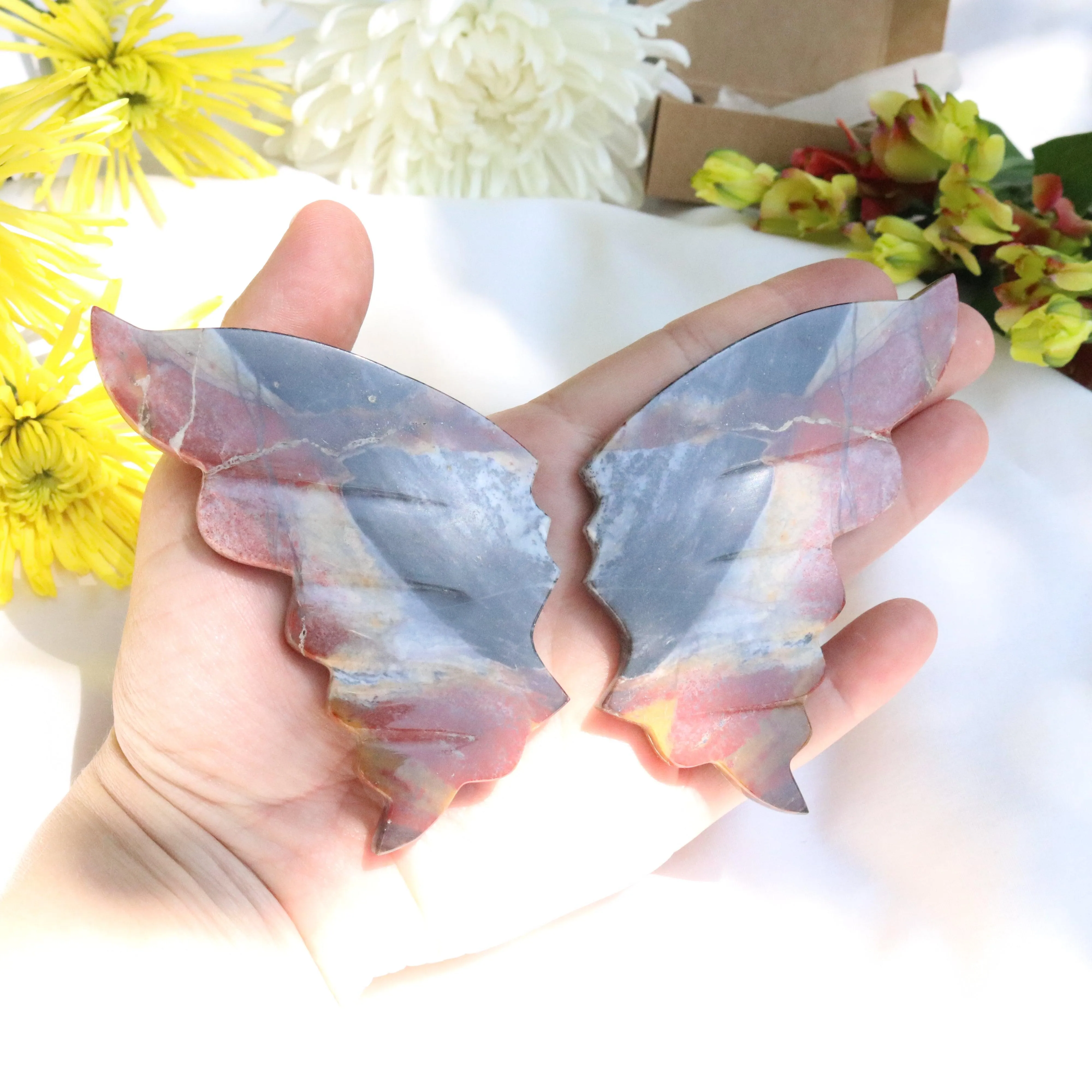 Carved Red Jasper Butterfly Wings Set from Indonesia~ Root Chakra Energy Flow