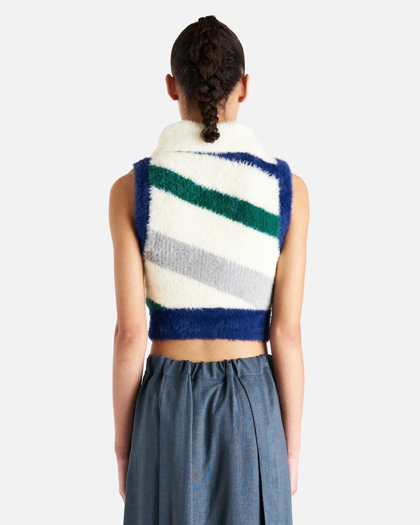 Casablanca Furry Striped Vest in Blue/White/Green