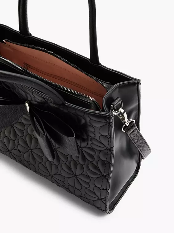 Catwalk  Black Quilted Tote Bag with Bow Decoration