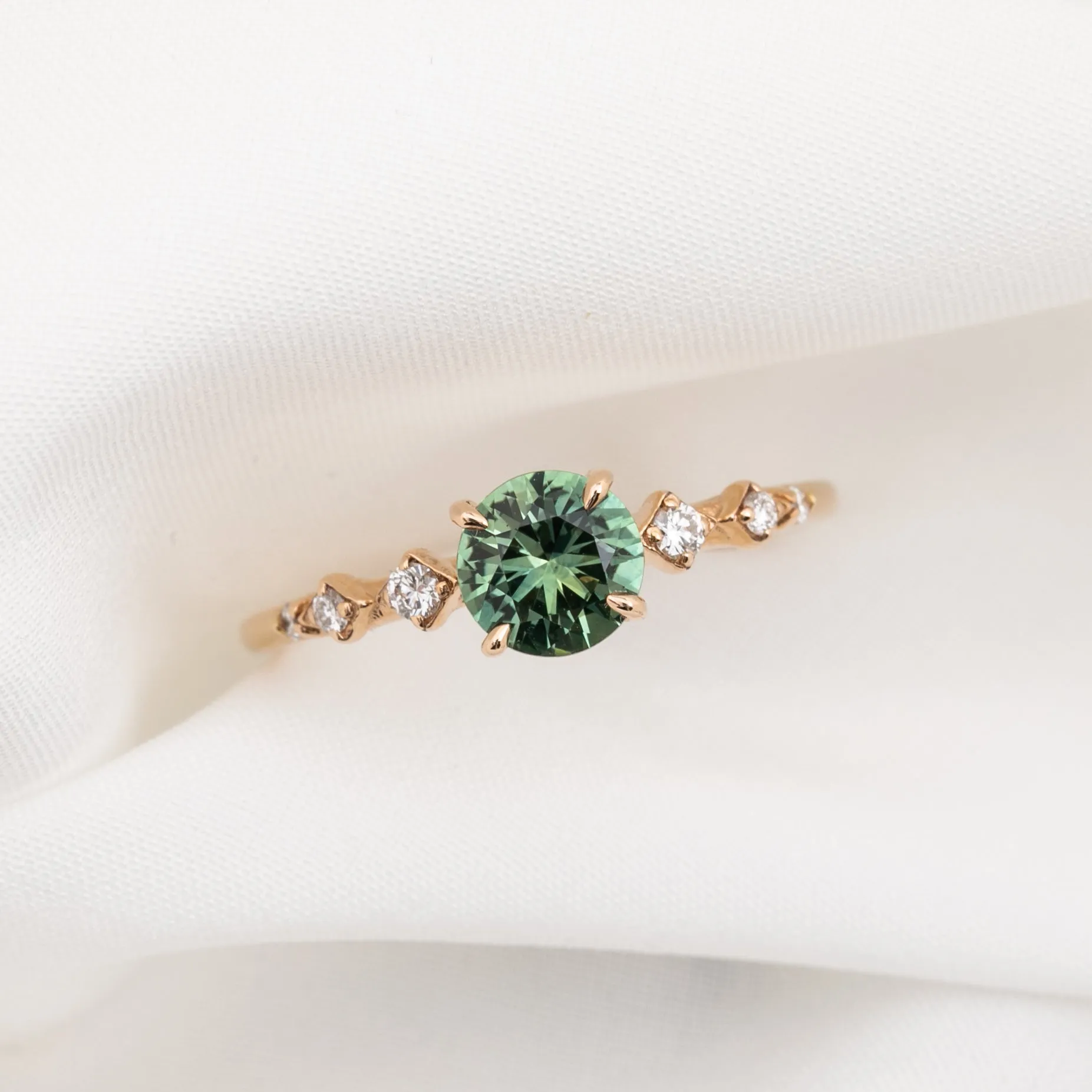 Celeste Ring 0.85ct Light Green Montana Sapphire, 14K Rose Gold (One of a kind)