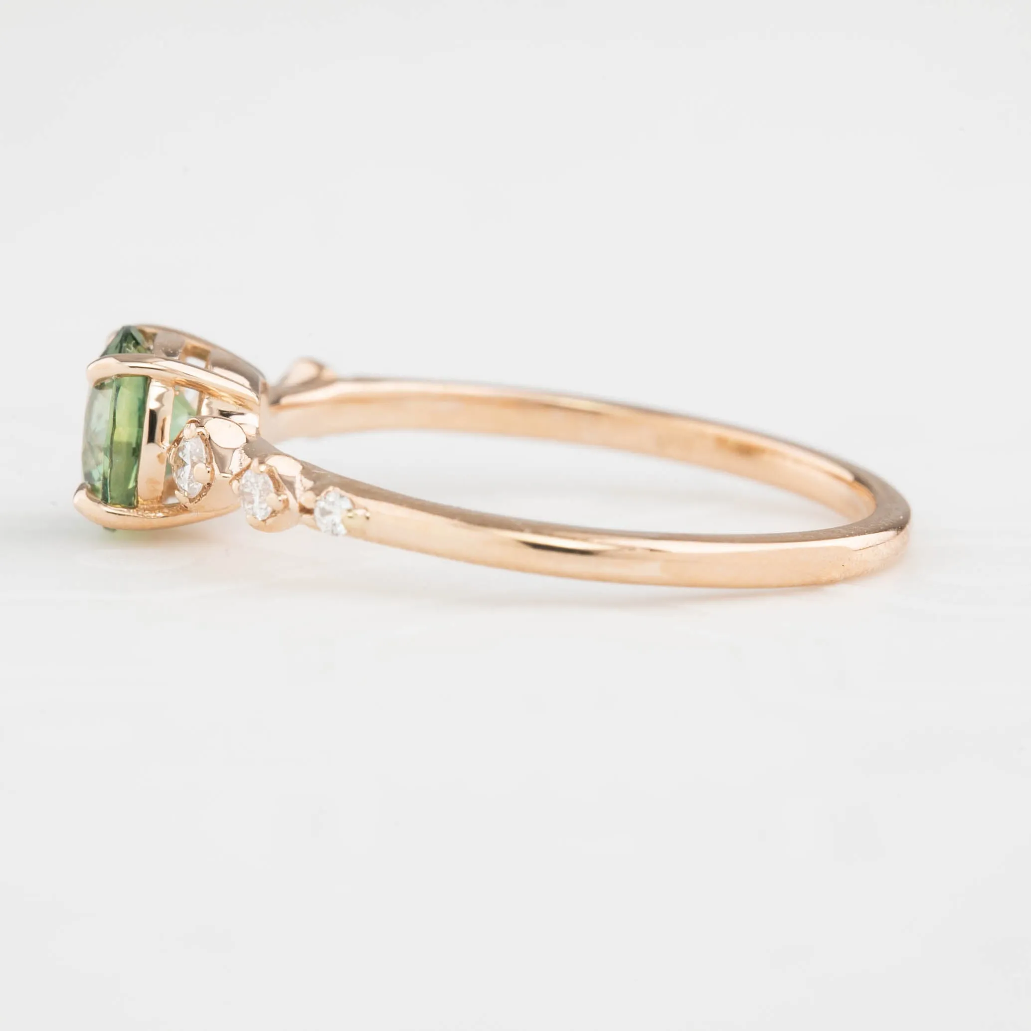 Celeste Ring 0.85ct Light Green Montana Sapphire, 14K Rose Gold (One of a kind)