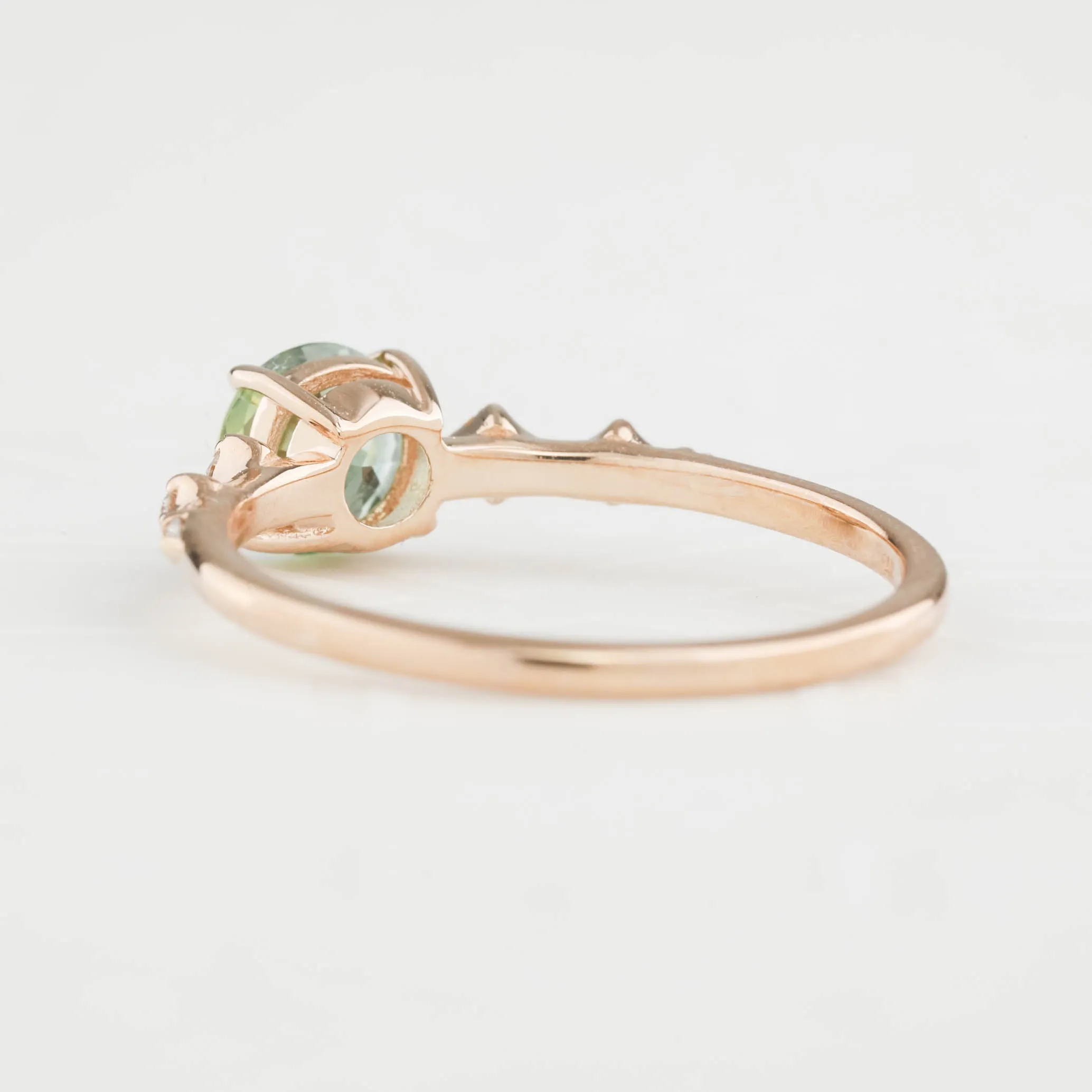 Celeste Ring 0.85ct Light Green Montana Sapphire, 14K Rose Gold (One of a kind)