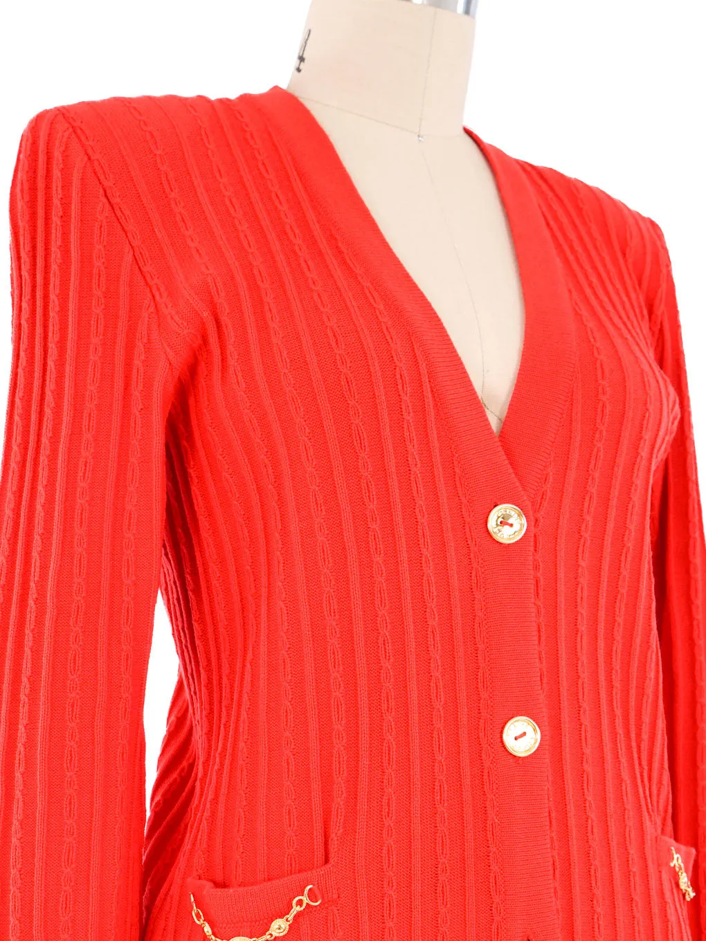 Celine Red Knit Cardigan