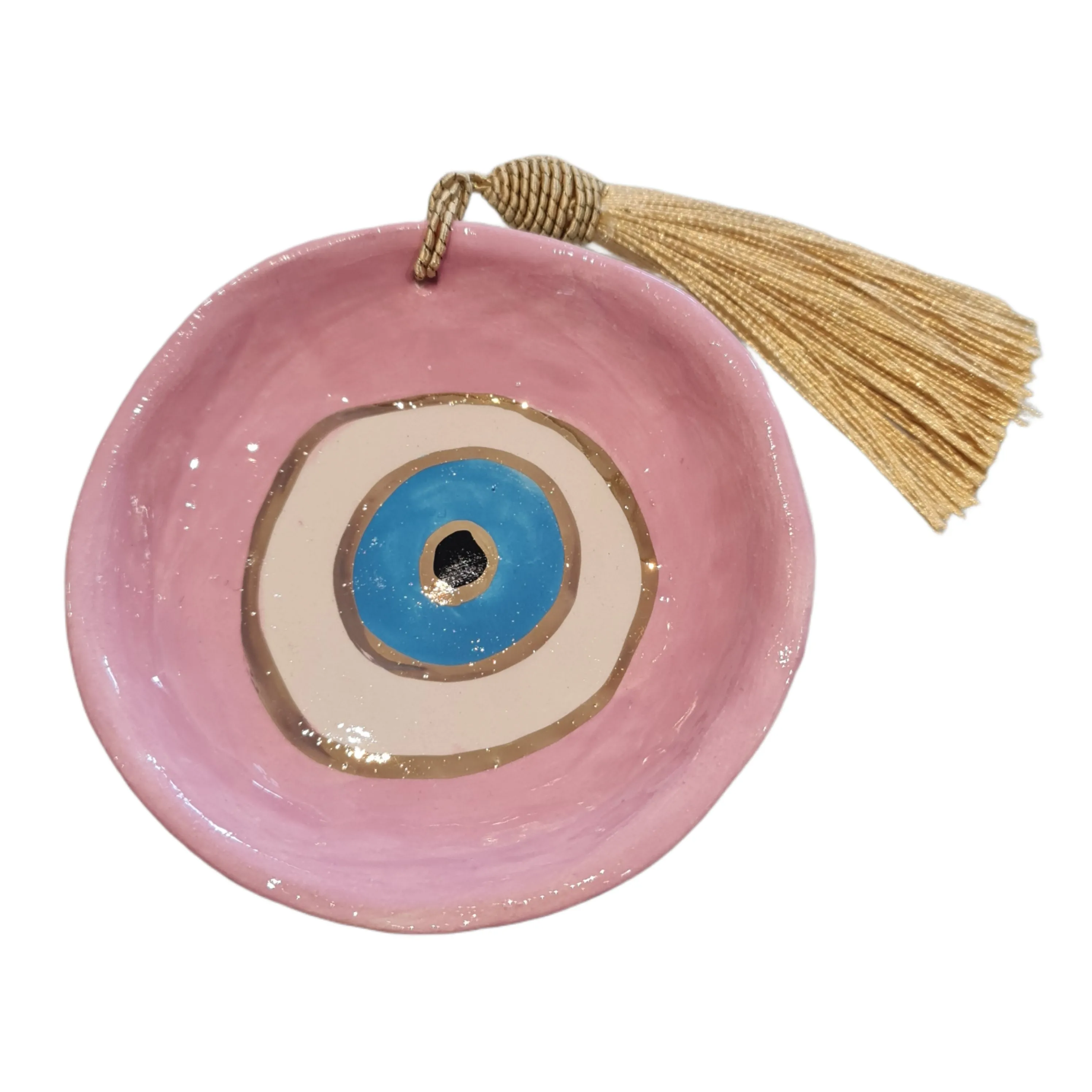 Ceramic trinket dish pink gold evil eye design