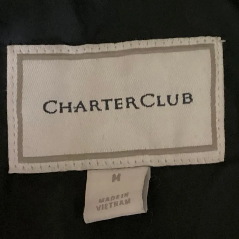 Charter Club Navy Corduroy Trim Snap Buttons Quilted Pockets Puffer Jacket Sz M