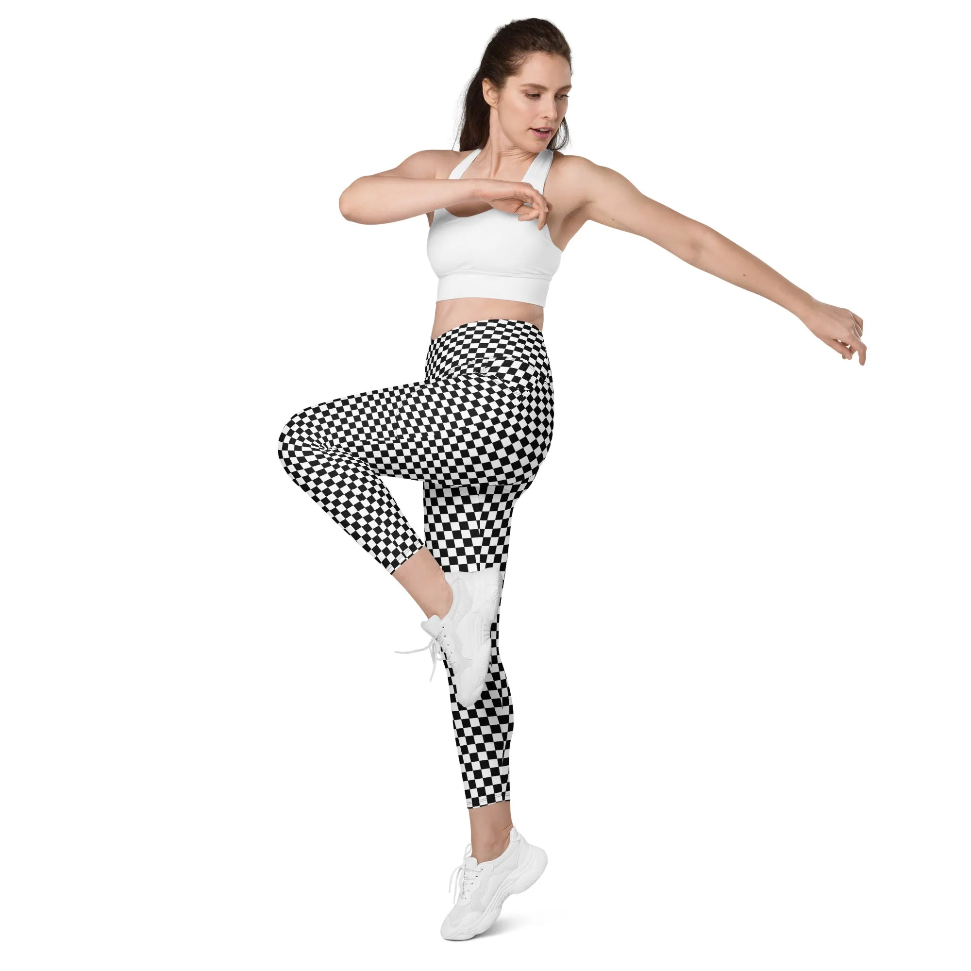 Checkered Crossover Leggings With Pockets
