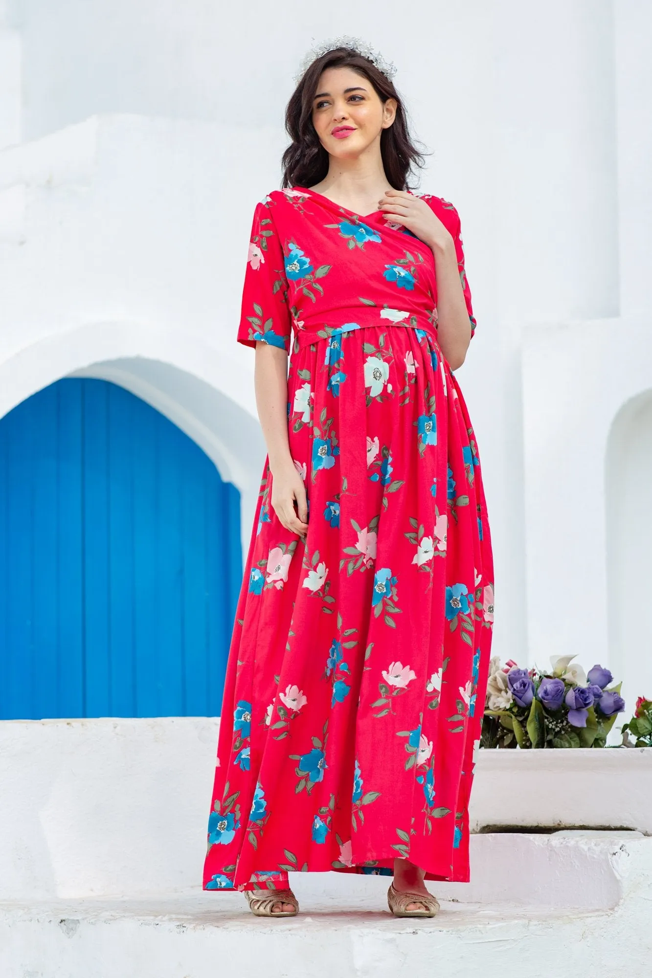 Cherry Blossom Maternity & Nursing Wrap Dress