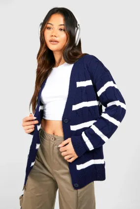 Chunky Cable Stripe Boyfriend Cardigan