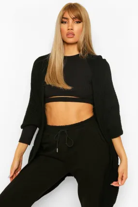 Chunky Knit Collar Midi Cardigan