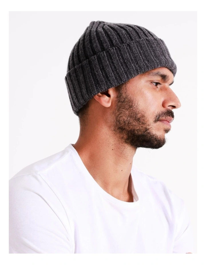 Chunky Rib Beanie in Charcoal