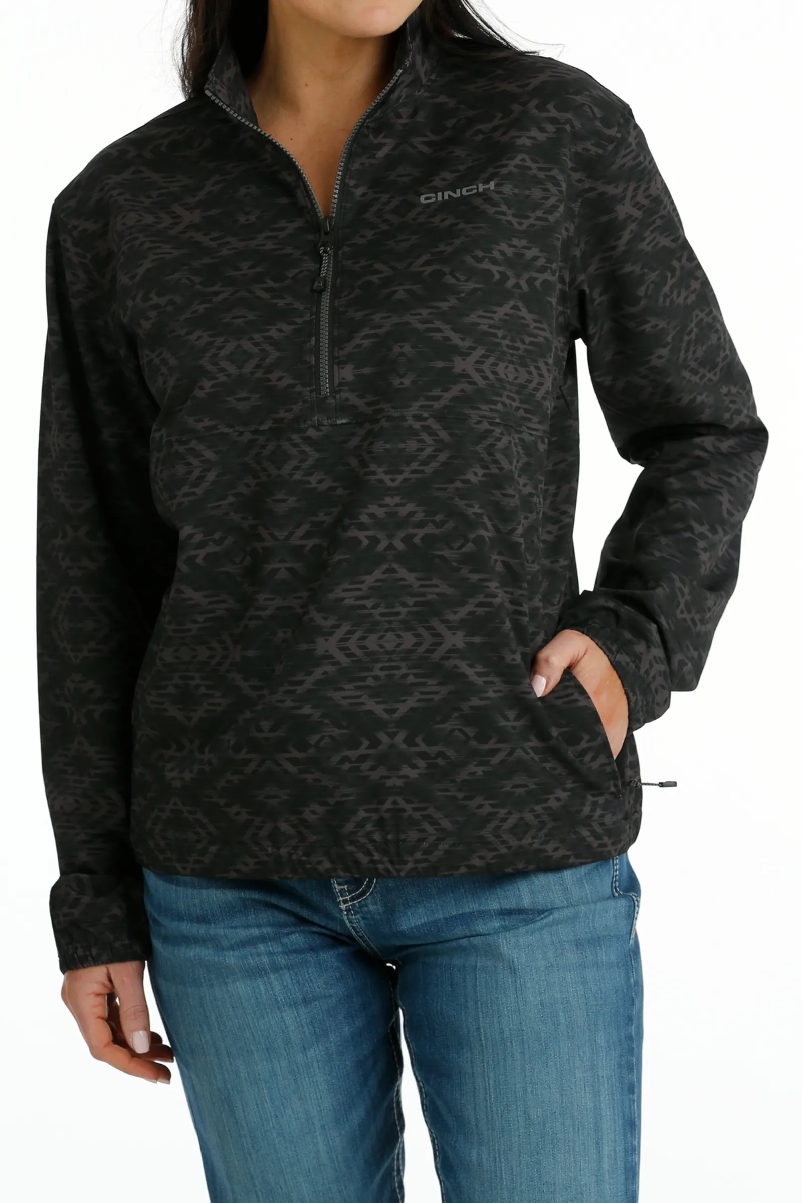 Cinch Ladies Black Aztec Printed 1/2 Zip Pullover