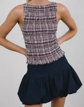 Ciripa Shirred Sleeveless Top in Multi Check Brown