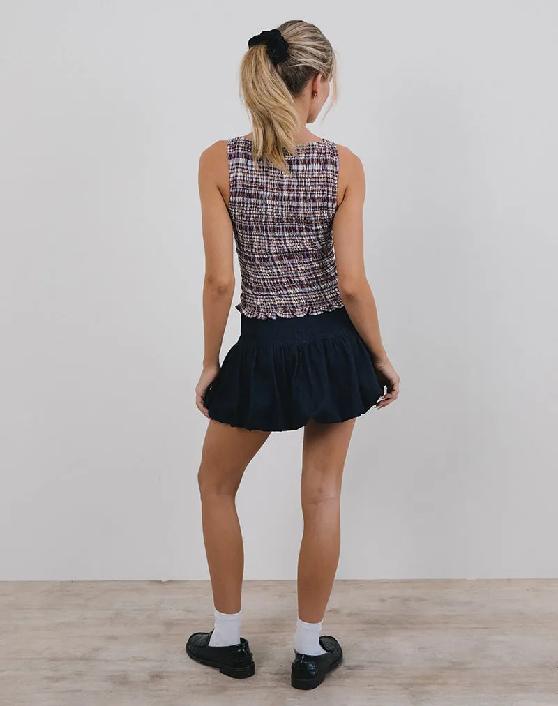 Ciripa Shirred Sleeveless Top in Multi Check Brown