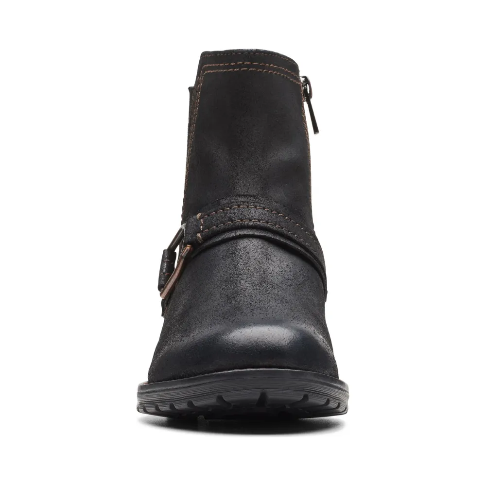 Clarks Aspra Buckle Black Suede Boot (Women's)