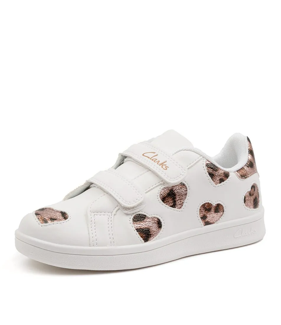 CLARKS Dixie Sml Jnr Wht-leopard