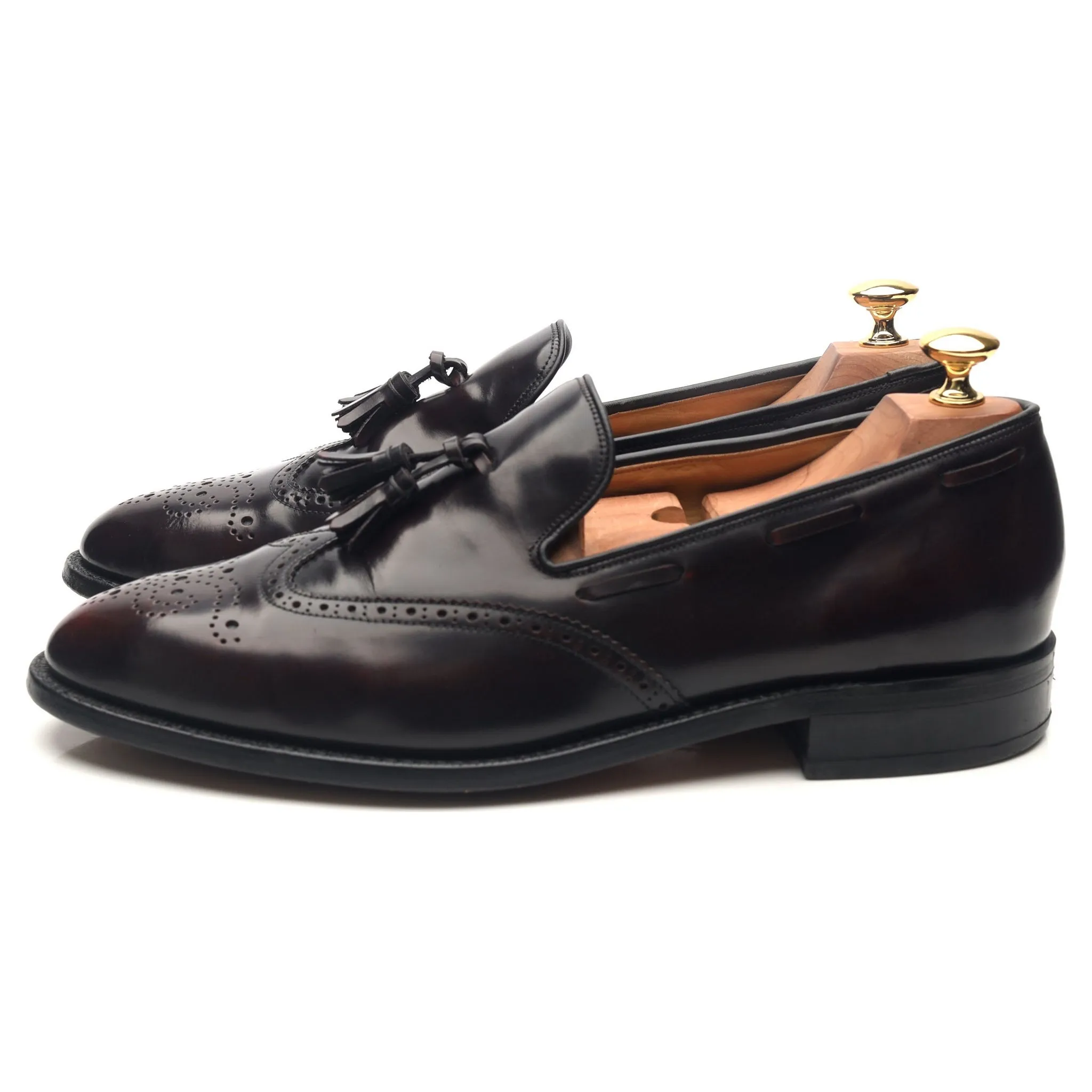 'Clive' Burgundy Leather Wing Cap Tassel Loafers UK 9.5 G