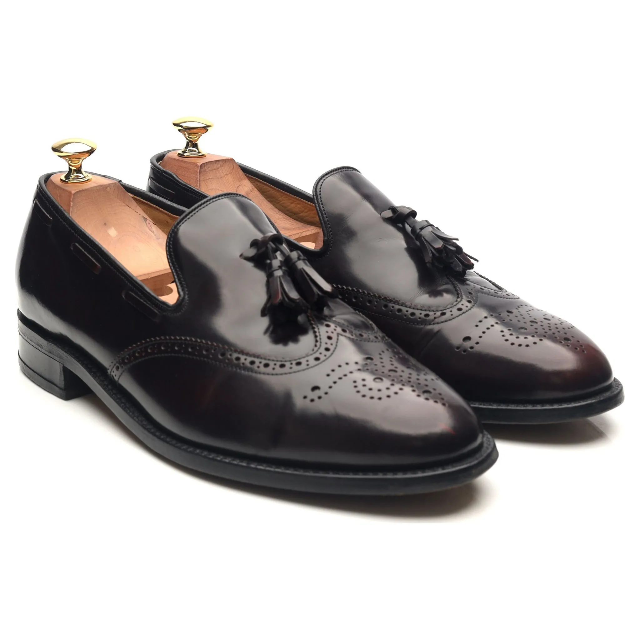 'Clive' Burgundy Leather Wing Cap Tassel Loafers UK 9.5 G