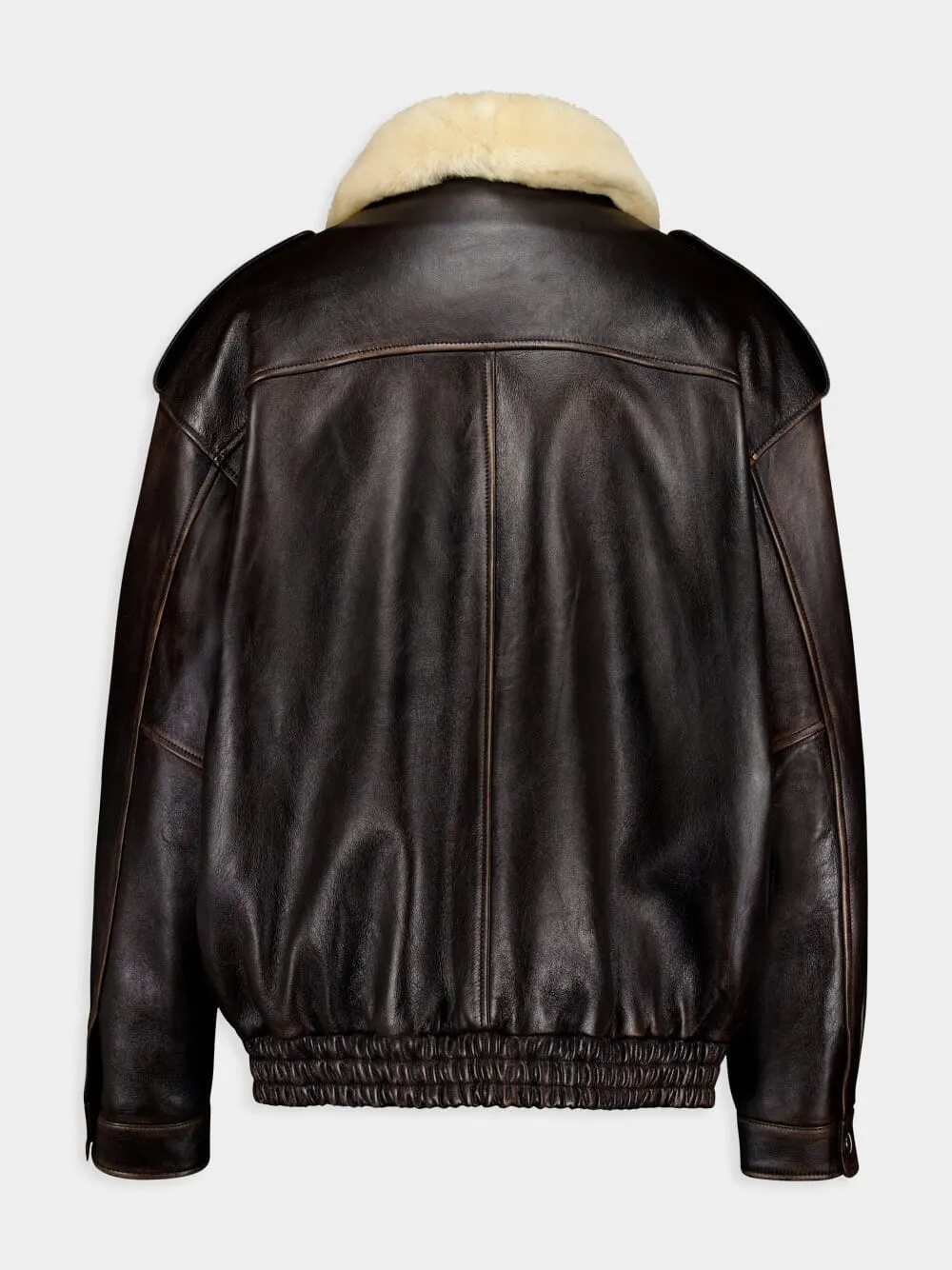 Coffee Nappa Leather Bomber Jacket