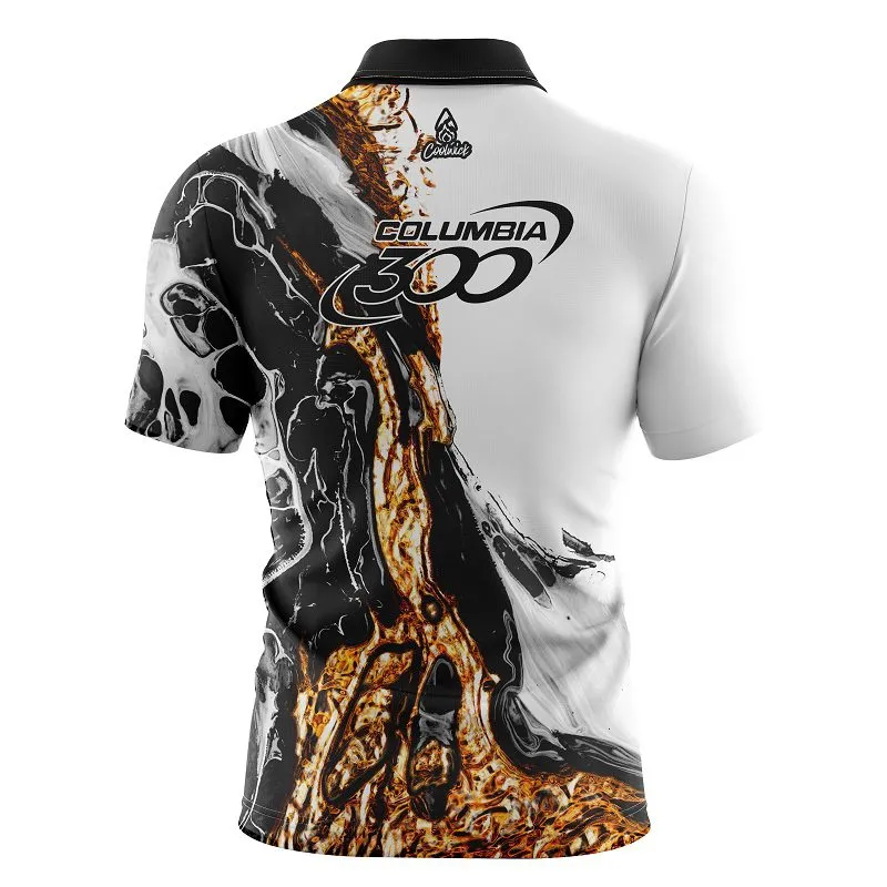 Columbia 300 Black And Gold Liquid Marble Quick Ship CoolWick Sash Zip Bowling Jersey