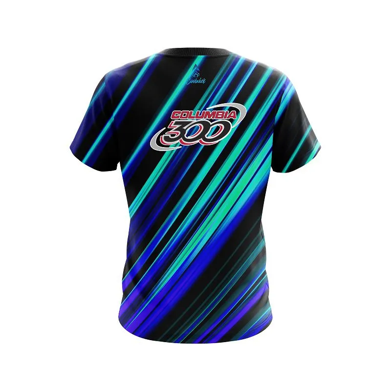 Columbia 300 Blue And Green Digital Stripe CoolWick Bowling Jersey