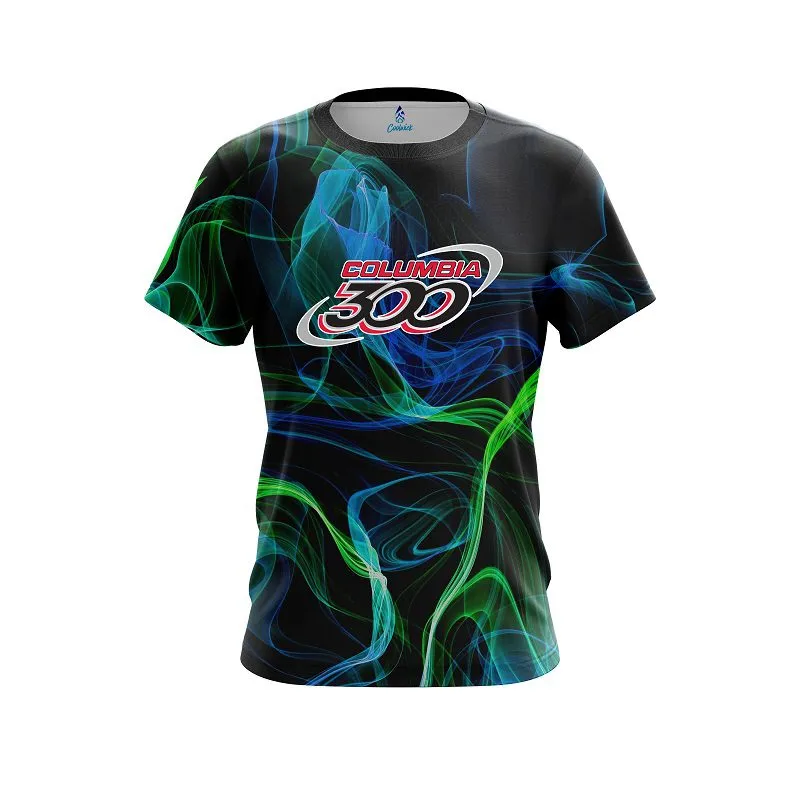 Columbia 300 Blue Green Smoke CoolWick Bowling Jersey