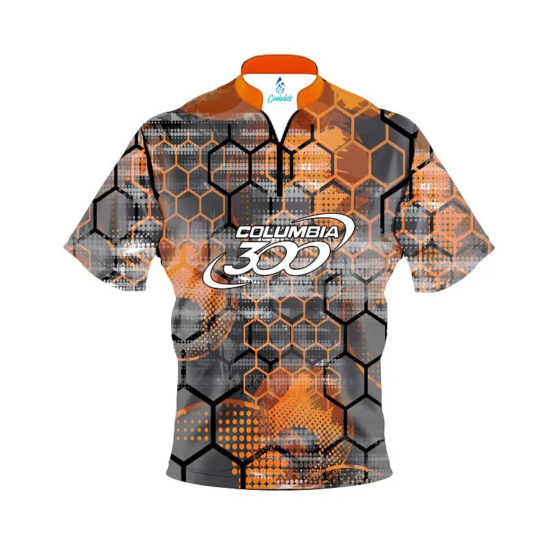 Columbia 300 Fire Honeycomb Quick Ship CoolWick Sash Zip Bowling Jersey