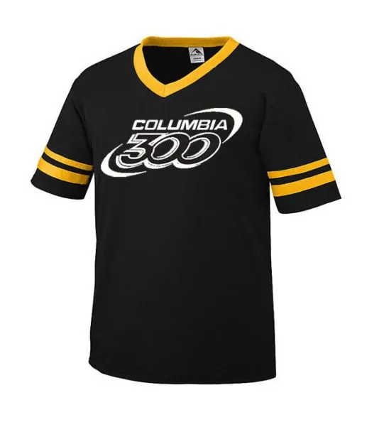 Columbia 300 Men’s Antics T-Shirt Bowling Sleeve Stripe Jersey 50/50 Black Yellow